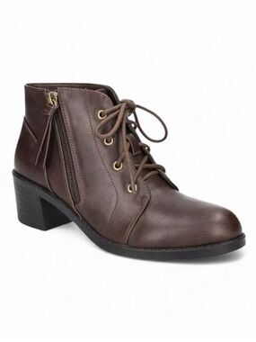 Easy Street Becker Lace Up Ankle Boots Block Heel Brown 7.5 WW Extra Wide NEW